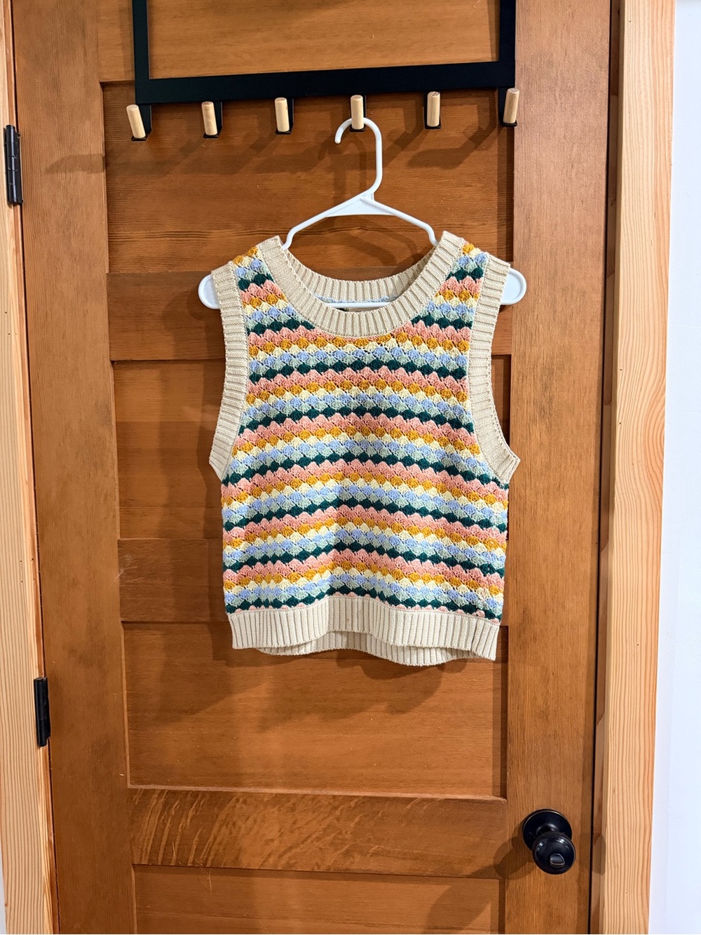 Ghanda Cream Knit Chevron Tank with Pink, Yellow & Green Stripes